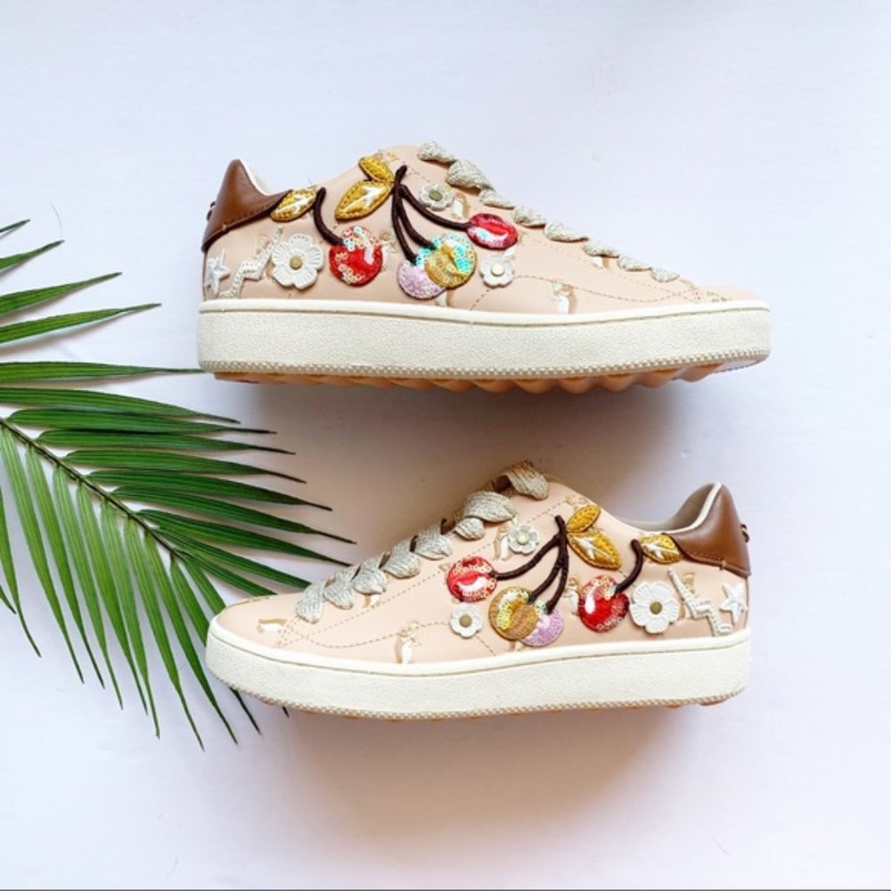 COACH Cherry Patches Leather Platform Sneakers 9.5